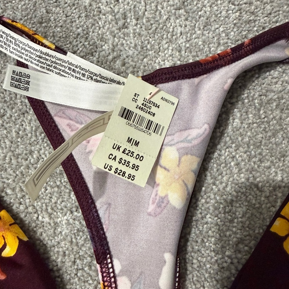 NWT PINK Victoria's Secret Yellow & Maroon Floral Sports Bra/bikini bundle Med - Picture 11 of 14